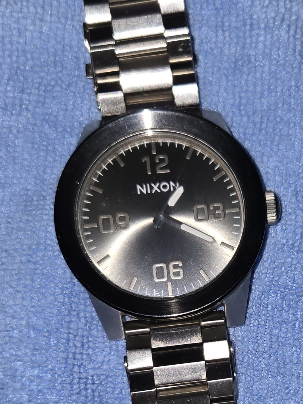 Nixon Silver Stainless Steel Watch with Black Dial The Corparal